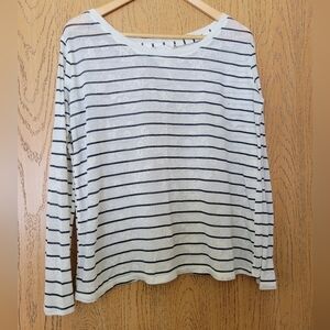 We The Free Cream & Blue striped floral burnout oversized long sleeve tee S